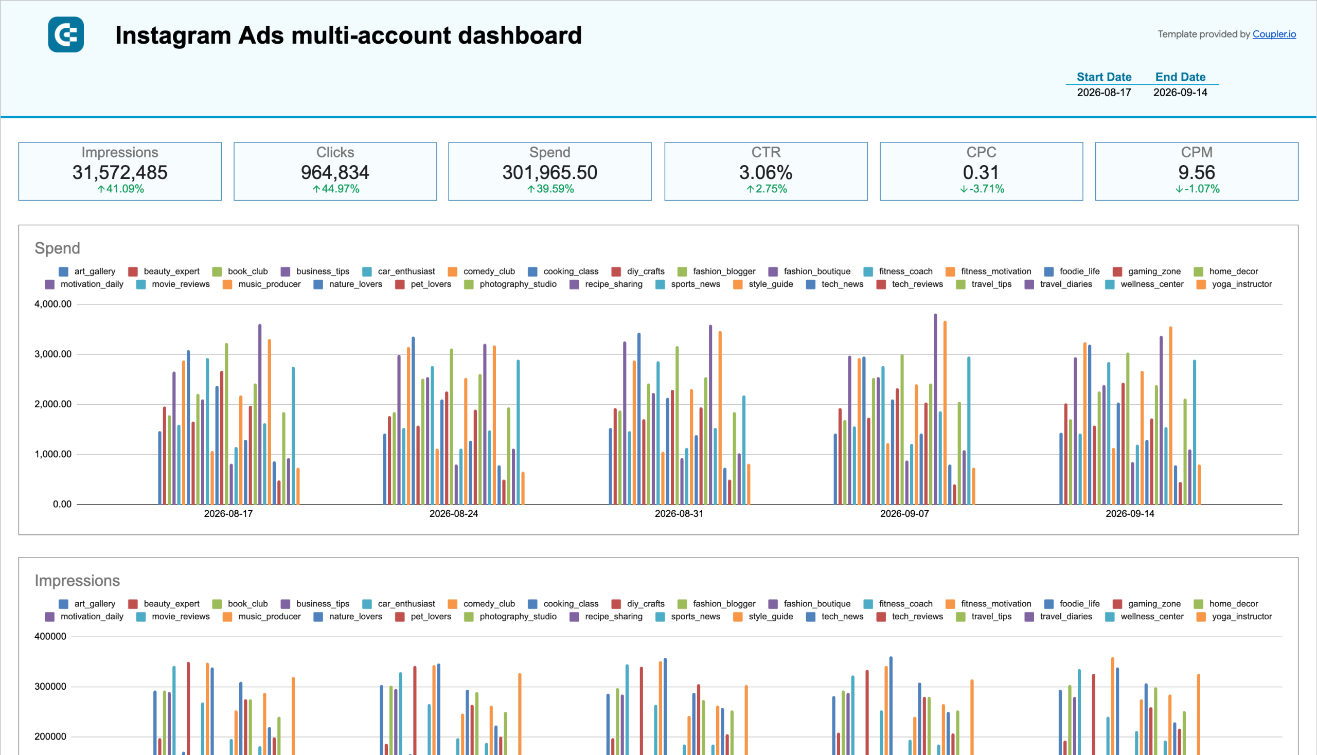 Instagram Ads multi-account dashboard image